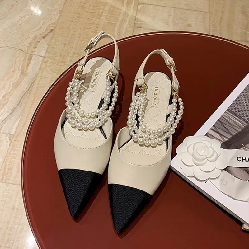 Low Block Heel Pump - ผู้หญิงปั๊ม PU รองเท้าส้นสูง New Pearl CHAIN