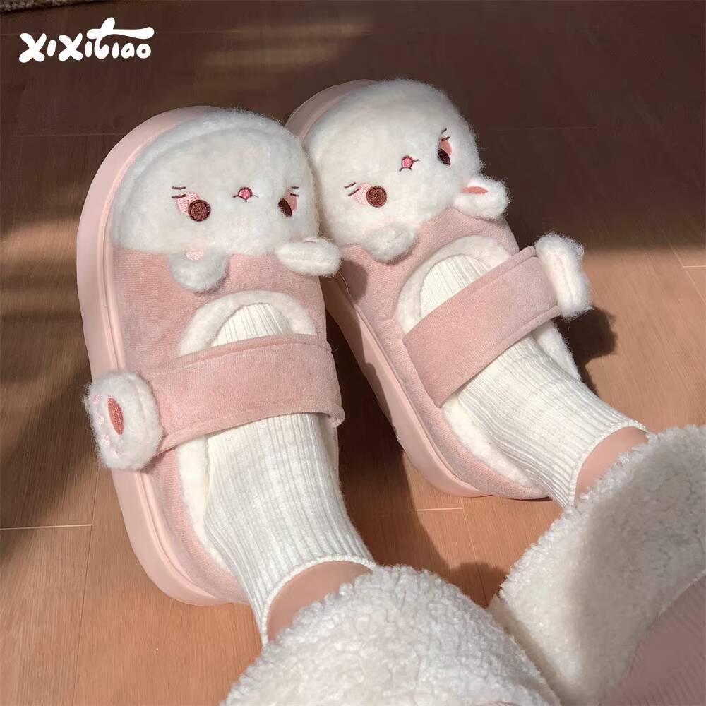 Women'S Shoes For Fall - รองเท้าแตะใส่ในบ้านลายแมวน่ารัก นุ่มสบาย สำหรับฤดูหนาว รองเท้าผ้าฝ้ายแบบมีแถบตีนตุ๊กแก พื้นหนา