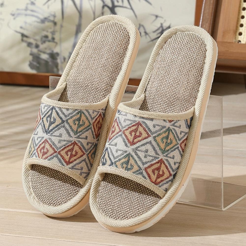 Women'S Shoes To Men'S - รองเท้าแตะผ้าลินินสี่ฤดูสำหรับคู่รัก ระบายอากาศได้ดี รองเท้าแตะสำหรับใส่ในบ้าน กันลื่น ทำจากผ้าฝ้ายและผ้าลินิน รองเท้าแตะสำหรับผู้หญิงและผู้ชาย