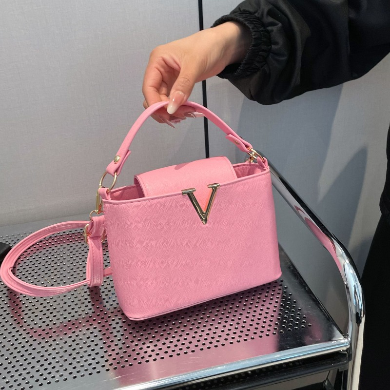 Women'S Shoes Louis Vuitton - กระเป๋าถือผู้หญิงสุดหรู, กระเป๋าทรงถังหนัง PU ดีไซน์เก๋รูปตัว V, กระเป๋าถือแบบฝาปิดสำหรับผู้หญิง,