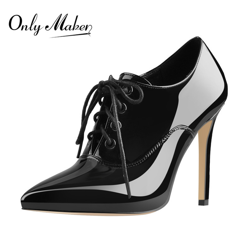 Court Heel Pointed - Onlymaker Women Lace Up รองเท้าส้นสูงวินเทจชี้ Toe