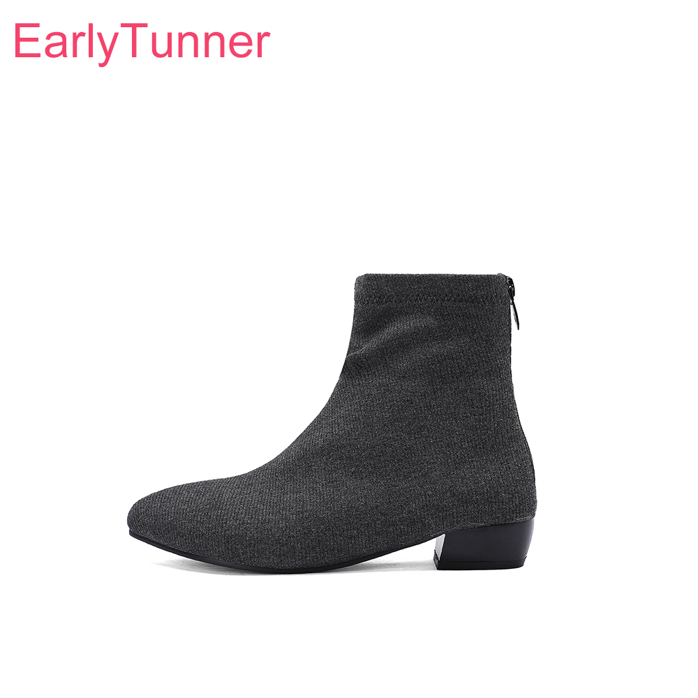Women'S Shoes In Size 12 - รองเท้าบูทข้อเท้าผู้หญิงสีเทาโรสแฟชั่นใหม่ประจำฤดูใบไม้ร่วง แบบซิปส้นเตี้ยหนา สีนู้ด ไซส์ใหญ่พิเศษ 12 43