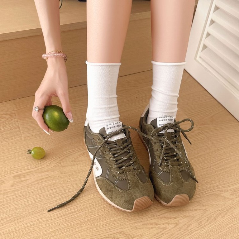 Women Shoes Running - รองเท้าผ้าใบสีเรโทรสำหรับผู้หญิง รองเท้าวิ่งพื้นนิ่มแบบผูกเชือก หลากสี รองเท้าลำลองสำหรับเดินเล่นกลางแจ้ง สไตล์วินเทจ