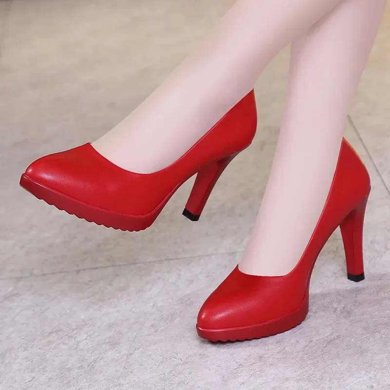 Court Heel Pointed - 8 ซม.ขนาดเล็กขนาด 32-43 ใหม่ตื้นนุ่มหนังรองเท้าแต่งงานแพลตฟอร์มปั๊ม 2025 ฤดูใบไม้ผลิบล็อกรองเท้าส้นสูงรองเท้าชุดศาลรุ่น