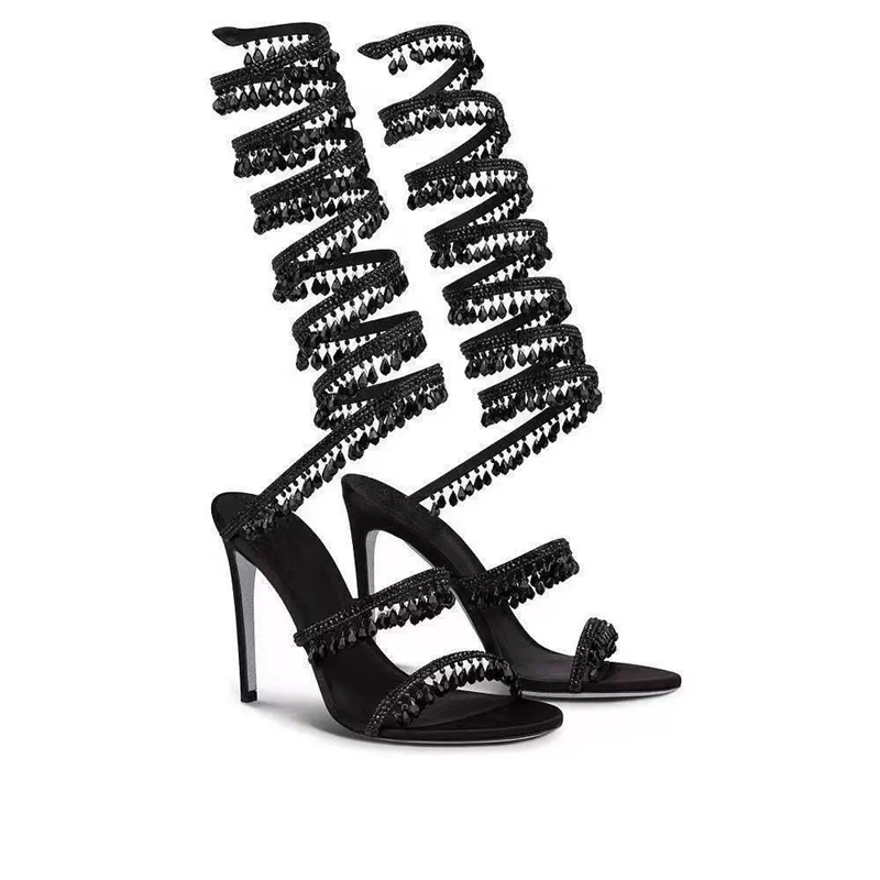 Women'S Shoes Large - รองเท้าแตะส้นสูงบางฤดูร้อนใหม่งูห่อคริสตัลจี้ rhinestone รองเท้าจัดเลี้ยงผู้หญิงขนาดใหญ่รองเท้า