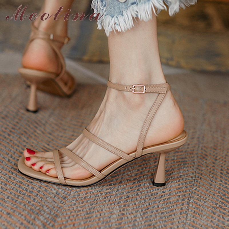 Women'S Shoes Size 40 In Us - Meotina รองเท้าแตะรัดข้อเท้าทรงสี่เหลี่ยมรองเท้าแตะสำหรับผู้หญิง, รองเท้าสตรีสายรัดสายรัดข้อเท้าแคบบางสำหรับฤดูร้อนสีเบจ40