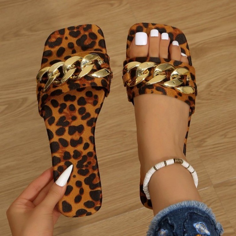 รองเท้าแตะสไลด์ลายเสือดาวสำหรั - Gold Chain Sandal บทวิจารณ์และราคา