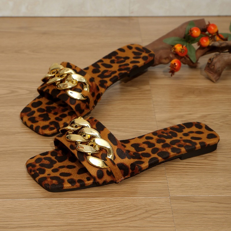 รองเท้าแตะสไลด์ลายเสือดาวสำหรั - Gold Chain Sandal บทวิจารณ์และราคา