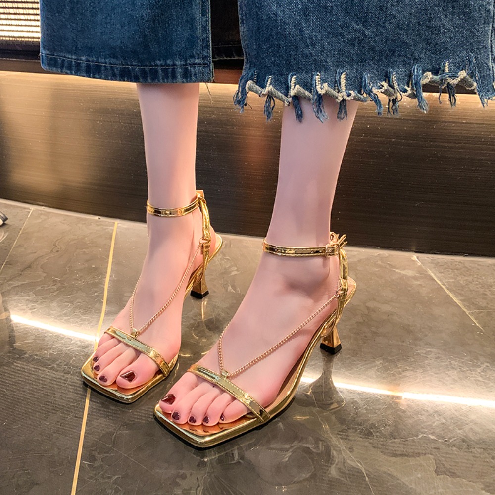 รองเท้าส้นสูงแบบเปิดนิ้วเท้าปร - Gold Chain Sandal บทวิจารณ์และราคา