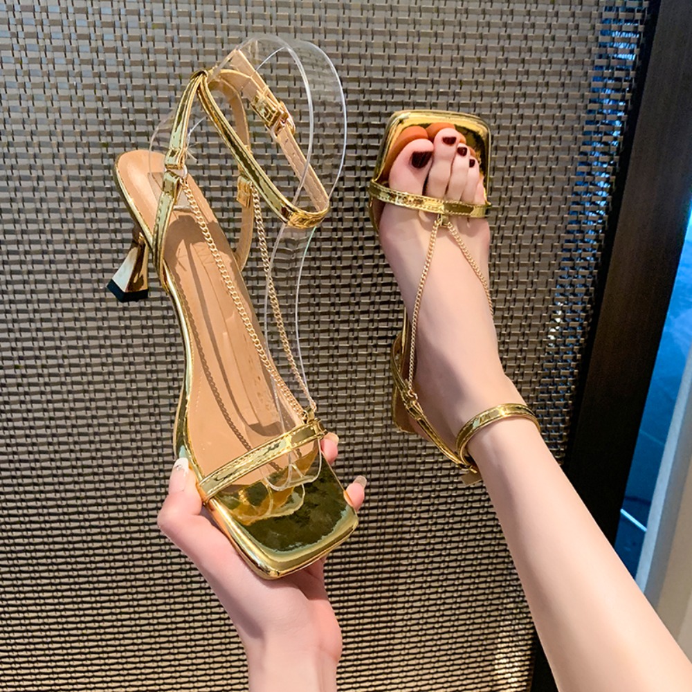 รองเท้าส้นสูงแบบเปิดนิ้วเท้าปร - Gold Chain Sandal บทวิจารณ์และราคา