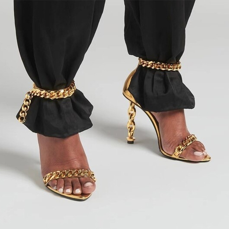 รองเท้าส้นสูงแบบเปิดนิ้วเท้าปร - Gold Chain Sandal บทวิจารณ์และราคา