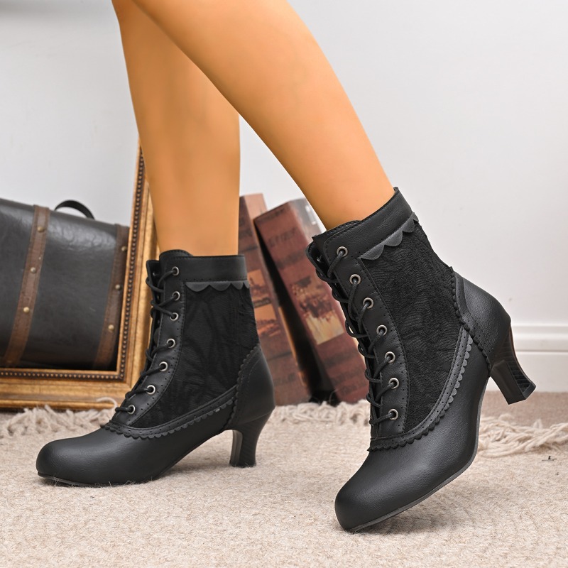 รองเท้าบูทส้นกลางแบบผูกเชือก ผ - Court Heel Pointed บทวิจารณ์และราคา