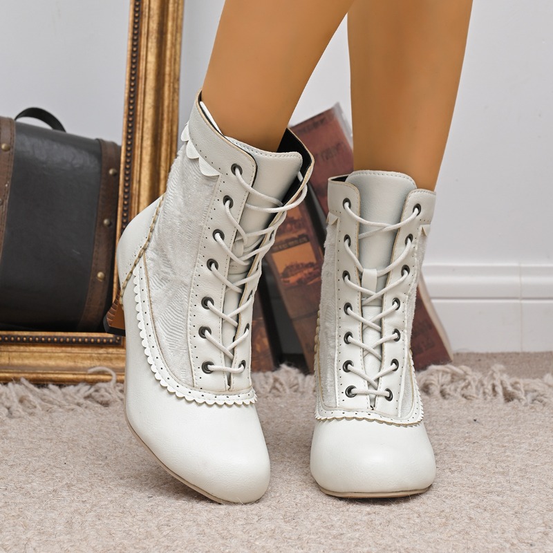 รองเท้าบูทส้นกลางแบบผูกเชือก ผ - Court Heel Pointed บทวิจารณ์และราคา