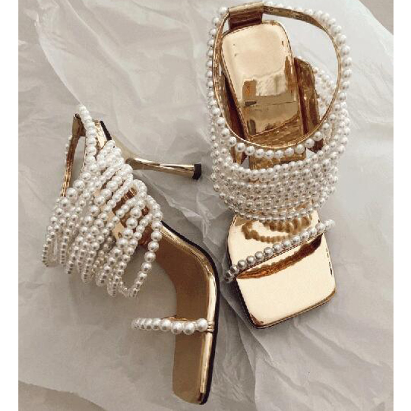 รองเท้าส้นสูงแบบสวมเปิดนิ้วเท้ - Gold Chain Sandal บทวิจารณ์และราคา