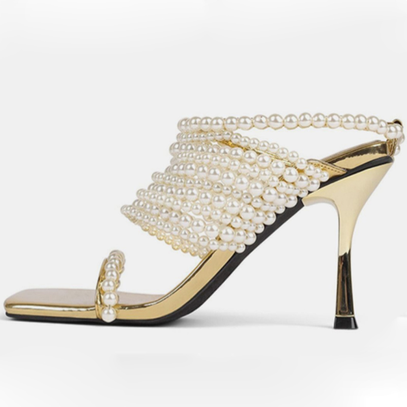 รองเท้าส้นสูงแบบสวมเปิดนิ้วเท้ - Gold Chain Sandal บทวิจารณ์และราคา
