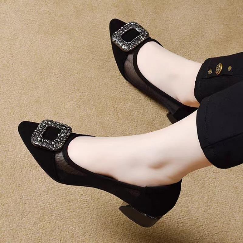 รองเท้าส้นบล็อกหัวแหลมแบบตาข่า - Women'S Shoes บทวิจารณ์และราคา